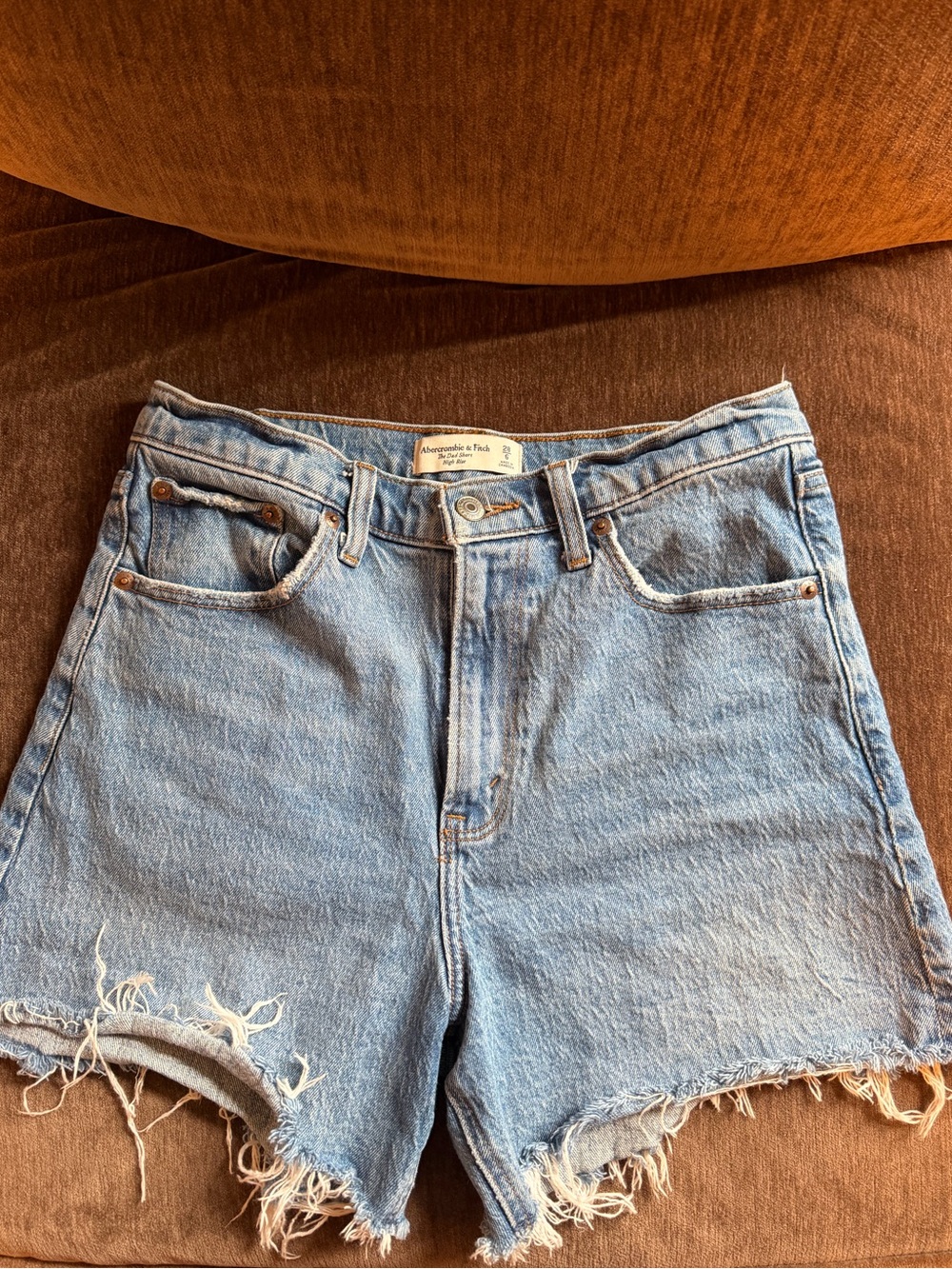 Abercrombie & Fitch Light Wash Frayed Denim Shorts